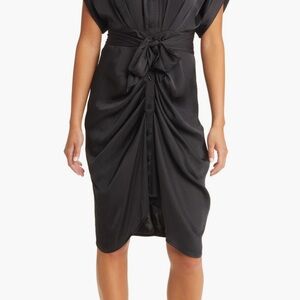 Steve Madden Elegant Black Tie-Front Midi Dress Size L